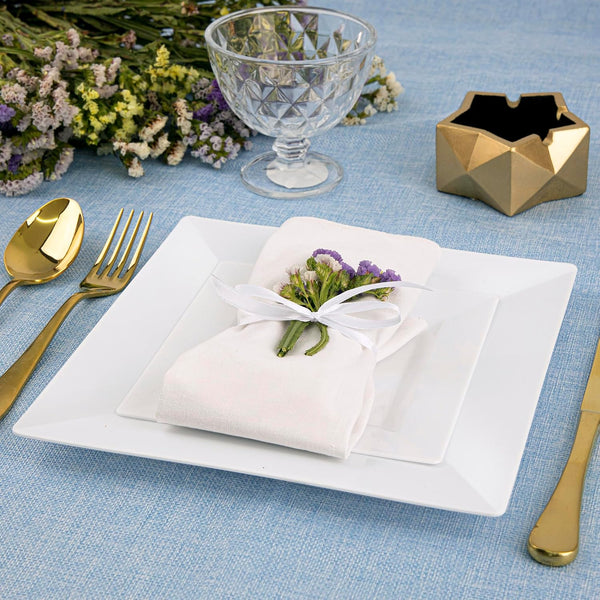 SETUP 60-Piece White Square Plastic Dinnerware Set – 30 9.5" Dinner & 30 6.5" Salad Plates – Heavy-Duty Disposable for Weddings, Catering, Parties