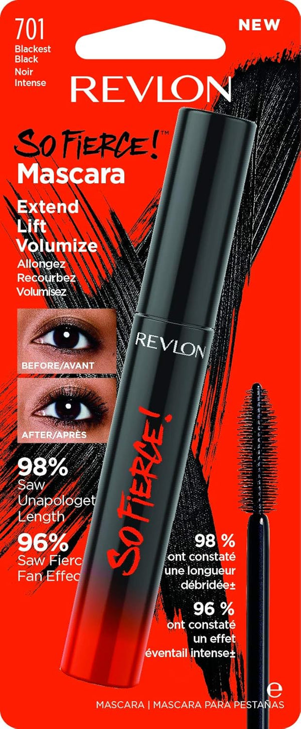 Revlon Mascara, so Fierce Eye Makeup, Lasts up to 24 Hours, No Clump, Smudge-Proof, Flake-Free, 701 Blackest Black, 0.25 Fl Oz