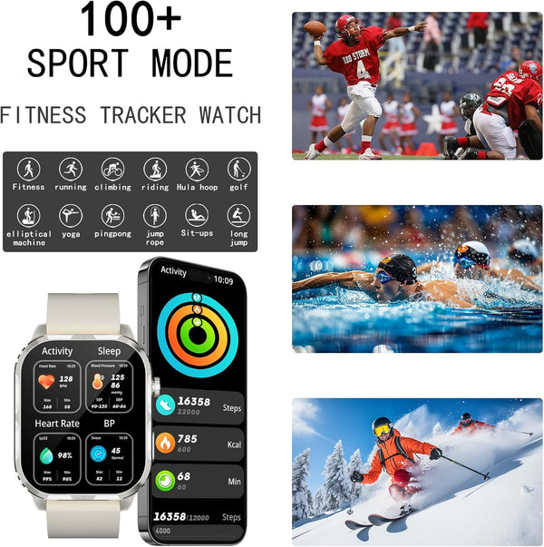 Smart Watch for Men Women with 2.1" HD Screen Military Watches, Call & Text for Android Ios, Heart Rate & Activity Tracker, IP68 Waterproof, 100