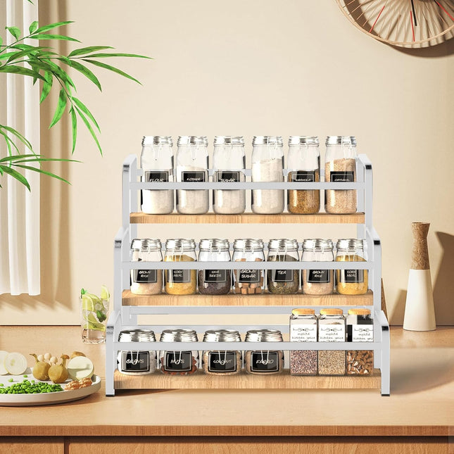 Spice Rack Organizer for Countertop , 3-Tier Spice Storage Holder with Magnetic Connetion for Kitchen , Durable Syrup Ra