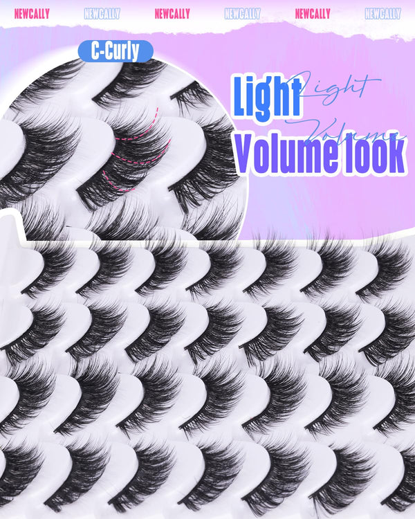 Newcally Lashes False Eyelashes Cat Eyes Wispy Natural Faux Mink Lashes 14 Pairs Pack Light Volume Short Fake Eye Lashes Multipack
