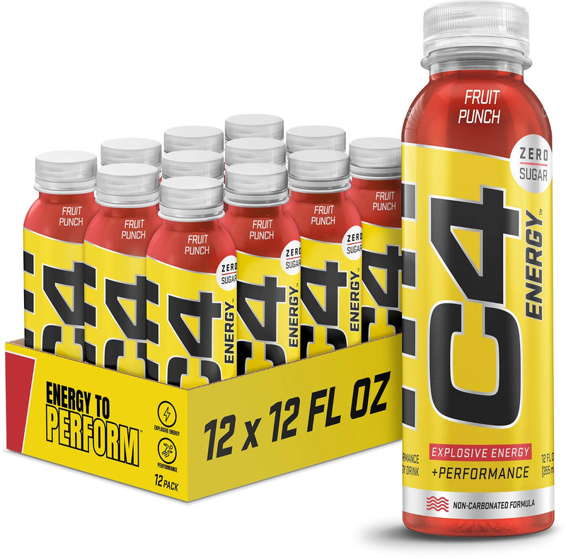 C4 Energy Non-Carbonated Zero Sugar Energy Drink, Pre Workout Drink + Beta Alanine, Fruit Punch, 12 Fl Oz (Pack of 12) Fruit Punch 12 Fl Oz (Pack