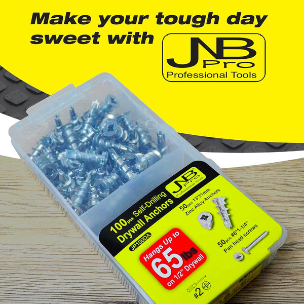 100 Pieces Zinc Dry Wall Anchors and Screws Kit Metal - 50 Pcs Self Drilling Anchors and 50 Pcs #8 x 1-1/4" Screws, Heavy Duty 65lb Capacity, No