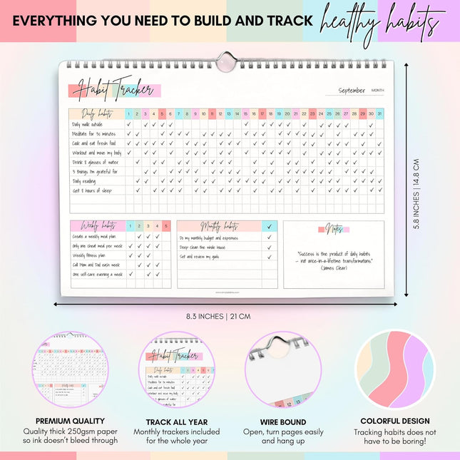Habit Tracker Calendar Ã¢ÂÂ Daily, Weekly & Monthly Habit & Goal Tracker, Wire
