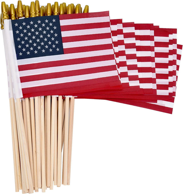 12 Pack Small American Flags on Stick Small US Flags/Mini American Flags for Outside 4x6 Inch American Hand Held Stick Flags with Kid-Safe Spear