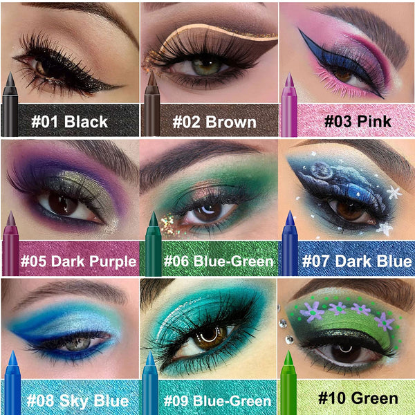 LemonSac 15PCS Colorful Eyeliner Pen Set, Eye Shadow Pencil, Pearl & Matte Metallic Glitter Eyeliner for Women, Eye & Lip Liner, Professional Eye
