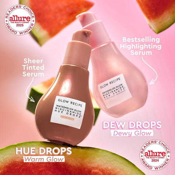 Glow Recipe Hue Drops Bronzing Drops, Tinted Face Serum, Glow Primer + Liquid Highlighter, Niacinamide + Hyaluronic Acid, Radiant Warm Glow,