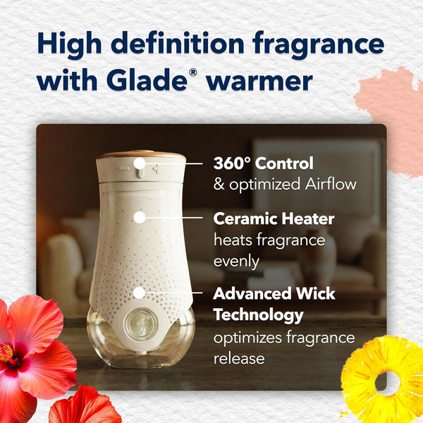 Glade PlugIns Refills Air Freshener Starter Kit, Hawaiian Breeze, Scented and Essential Oils for Home and Bathroom, 0.67 Fl Oz, 1 Warmer + 1