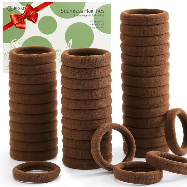 Bessrung 100 Pcs Thick Seamless Hair Ties, Ponytail Holders Hair Accessories for Women Girls No Damage for Thick Hair(Dark Brown Colors) 100 Count