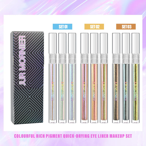 Multichrome Liquid Eyeshadow Set, 3 Colors Multi-Dimensional Eye Liner Makeup, High Pigment Waterproof Metallic Eyeshadow