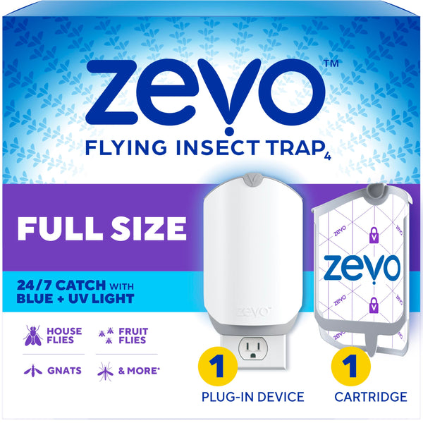 Zevo Flying Insect Trap - Plug-in Indoor Fly Trap and Bug Light Trap Refill with Blue and UV Light - No-Mess Cartridge for House Flies, Fruit Fly
