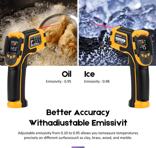 Infrared Thermometer Non-Contact Digital Laser Temperature Gun -58℉～1112℉(-50℃～600℃) Adjustable Emissivity IR Temp Gun - for Cooking, BBQ, Food,