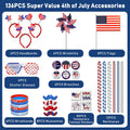 DysanVica 136PCS 4th of July Accessories - Patriotic Party Favors Fourth of July Decoration Supplies Headband Shutter Glasses Tattoo Sticker
