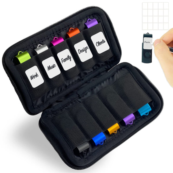 JBOS 10 Slots Neoprene USB Flash Drive Case with 20 Identification Labels,Anti-Static Thumb Drive Organizer Bag, Slim Portable Memory Stick