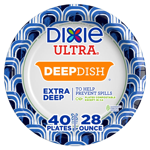 Dixie Ultra, Deep Dish Paper Plates, 28 Oz, 40 Count, Heavy Duty, Microwave-Safe, Soak-Proof, Cut Resistant, Disposable Plates For Heavy, Messy