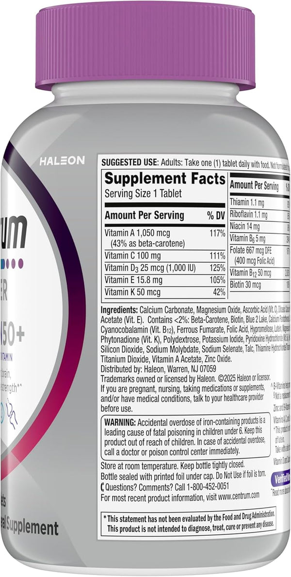 Centrum Silver Women'S Multivitamin for Women 50 Plus, Multivitamin/Multimineral Supplement with Vitamin D3, B Vitamins, Non-Gmo Ingredients,
