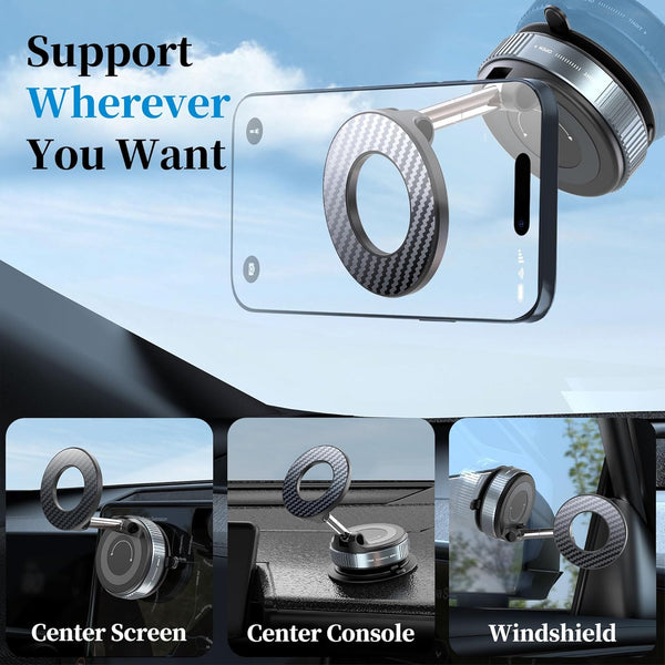 Plusacc Vacuum Magnetic Phone Holder for Car - Suction Cup Phone Mount 360ÃÂ° Rotatable Foldable Portable Strong Magnet Stand for Iphone 16/15/14/13