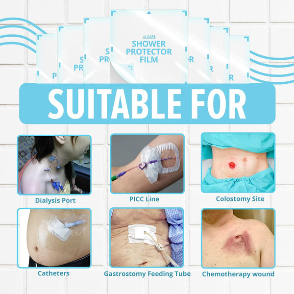 Shower Protector [Pack of 7], 9x9 Dialysis Catheter Shower Shileds Wound Cover, PICC Line Water Barrier, Colostomy Waterproof Bandage Protector, 1