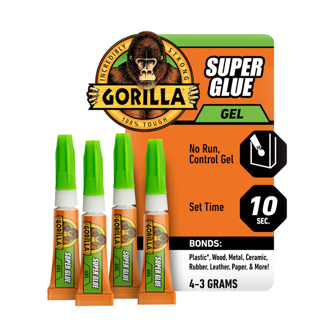 Gorilla Super Glue Gel, Clear Glue, Four 3 Gram Tubes (Pack of 1) - All Purpose 
