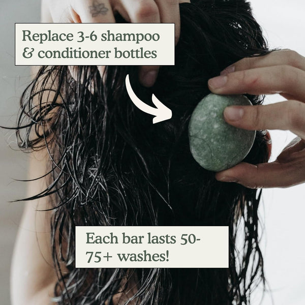Shampoo & Conditioner Bar Set | Peppermint + Eucalyptus | with Travel Container and Cedar Tray | Natural Salon Quality Shampoo, Zero Waste &