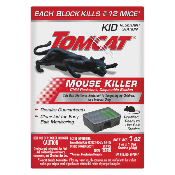 Tomcat Mouse Killer, Child Resistant, Disposable Station, 1 Station | Tamper-Resistant Indoor Bait Station with Clear Monitoring Lid, 1 Pre-Filled