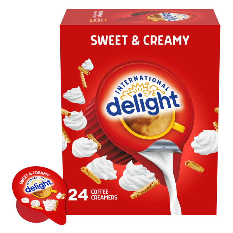 International Delight Coffee Creamer Singles, Sweet & Creamy, Shelf Stable Flavored Creamer, 24 Ct, 16 FL Oz, Pre-Portioned Creamers Sweet &