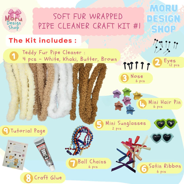 Moru Fur Pipe Cleaner Craft Kit , Soft, Thick, Long Teddy Fur-Wrapped Stem Wire for DIY Art & Craft. with Decorative Accessories