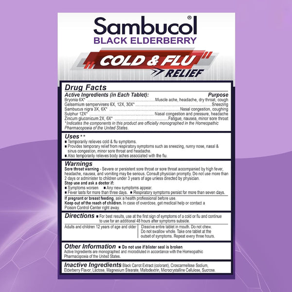 Sambucol Cold and Flu Relief Tablets - Quick-Dissolving - 30 Count 30 Count (Pack of 1)