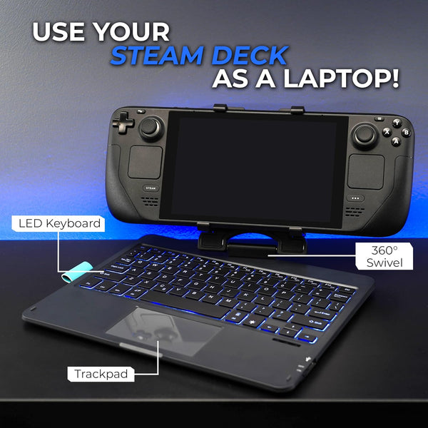 DeckTop with Splitter - Steam Deck Keyboard and Bluetooth Trackpad Mouse with Multicolor LED Laptop Accessory for Valve Linux PC Gaming