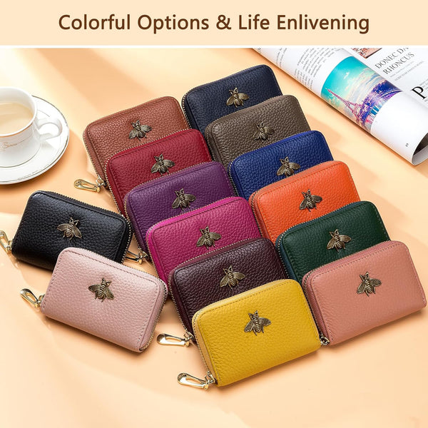 imeetu RFID Credit Card Holder, Small Leather Zipper Card Case Wallet for Women Lite Lite - Brown