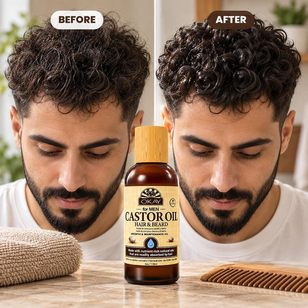 OKAY Men's Hair & Beard Castor Oil - 4 oz / 118 ml 4 Fl Oz (Pack of 1)