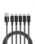 Anker USB A to USB C Cable, USB to USB C Cable (5-Pack, 6 ft, Black) | For iPhone 17 Series, Samsung Galaxy S10 / S10+, LG V30, Beats Fit Pro, and