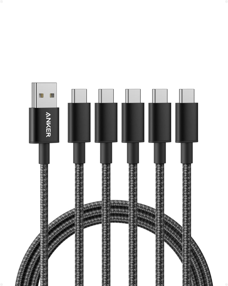 Anker USB A to USB C Cable, USB to USB C Cable (5-Pack, 6 ft, Black) | For iPhone 17 Series, Samsung Galaxy S10 / S10+, LG V30, Beats Fit Pro, and
