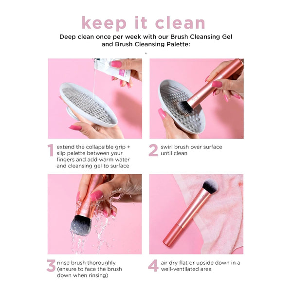 Real Techniques Makeup Setting Brush, for Setting Powder, Loose Powder, & Pressed Powder, Face Makeup Brush, 402 Brush, Sheer Coverage for