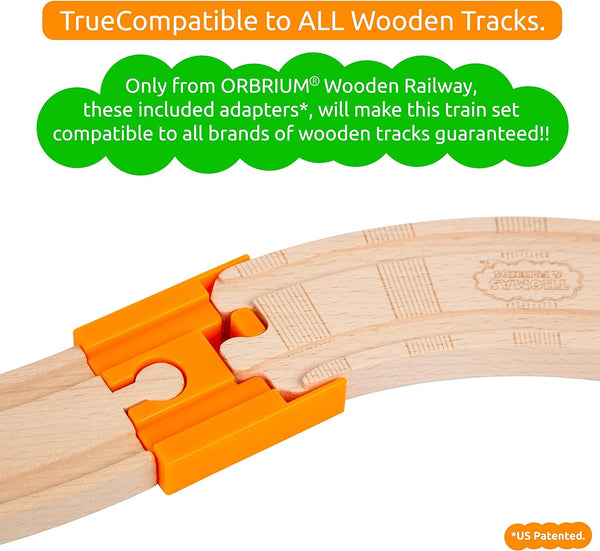 Wooden Train Tracks 68 Piece Expansion Pack Accessories with Arched Bridge, Engine Barge, Dock, Stop & Go Checkpoint, Signal Pole, Cross Track