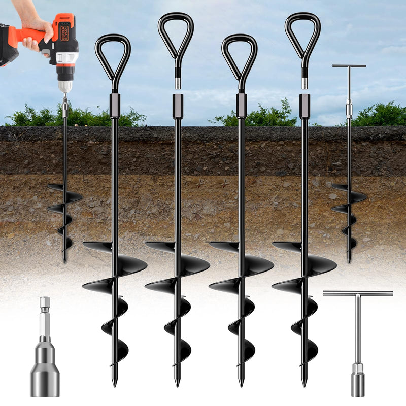 Phopich 18''/30" Long Ground Anchor, Heavy Duty Earth Anchors Ground Anchors Screw in Kit with T-Handle Hex Wrench for Camping Tent, Swing Sets,