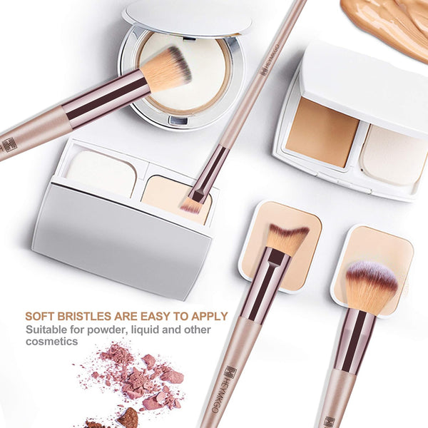 HEYMKGO Makeup Brushes 15PCS Champagne Gold Professional Makeup Brush Set Foundation Brush Blending Powder Blush Concealer Eye Make up Brush with Bag