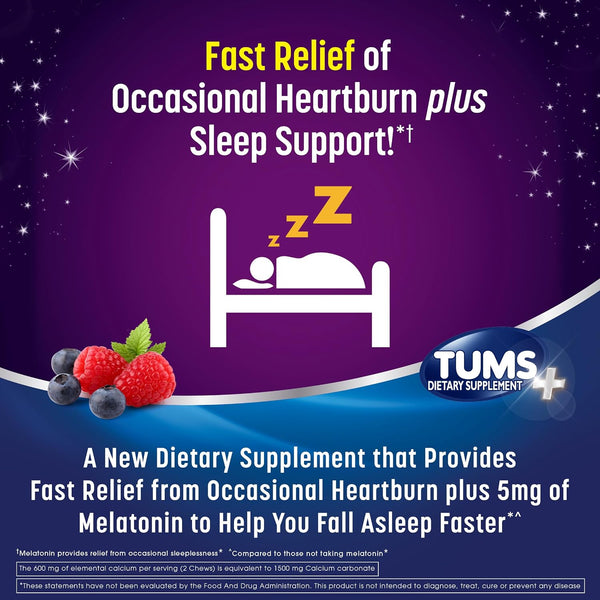 TUMS Chewy Bites Antacid Tablets Plus Sleep Support, Berry Fusion, 54 Count