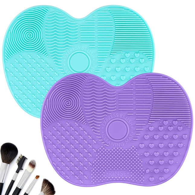 2 Pcs Silicone Make up Brush Cleaning Mat, Makeup Brush Cleaner Mats, Cosmetic Cleaning Pads, Portable Washing Tool with