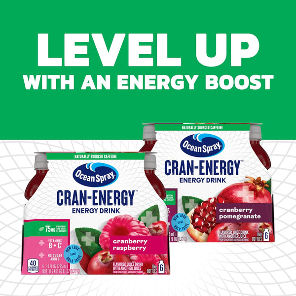 Ocean Spray® Cran-Energy™ Cranberry Raspberry Juice Drinks, 10 Fl Oz Bottles, 6 Count (Pack of 1) Cranberry Raspberry 10 Fl Oz (Pack of 6)