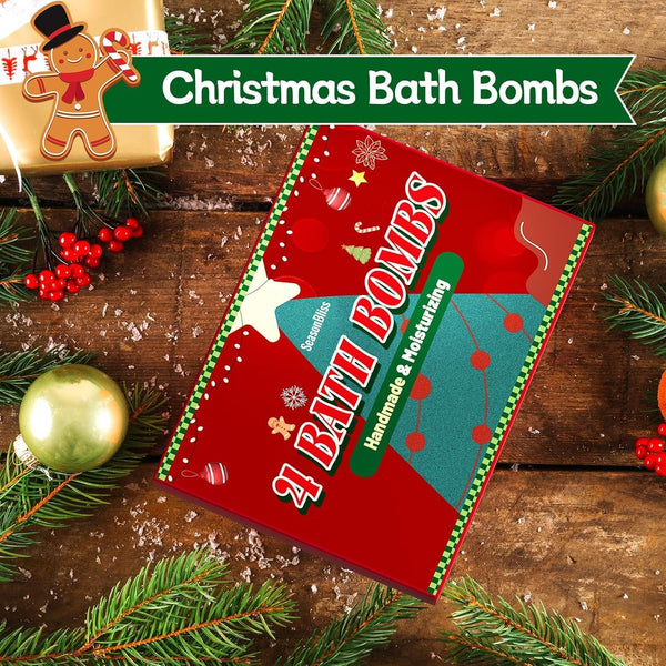 SeasonBliss Christmas Bath Bombs Set, Shower Bombs, Stocking Stuffer, 4 PCS Handmade Bubble Bath with Gingerbread & Christmas Tree & Candy Cane &