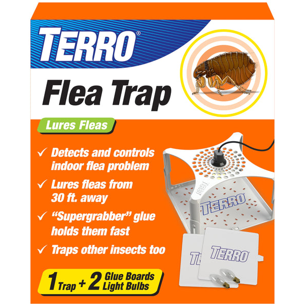 TERRO Indoor Electric Flea Trap and Killer, Refillable Plug in Bug Trap | SuperGrabber Glue Boards for Pest Control, Attracts Fleas from up to 30