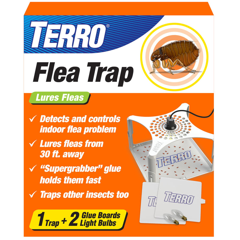 TERRO Indoor Electric Flea Trap and Killer, Refillable Plug in Bug Trap | SuperGrabber Glue Boards for Pest Control, Attracts Fleas from up to 30