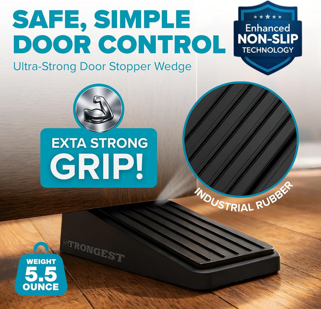 Strongest Home Door Stopper, Heavy Duty Door Stop Wedge Made of Premium Quality Zinc and Rubber Suits Any Door, Any Floo