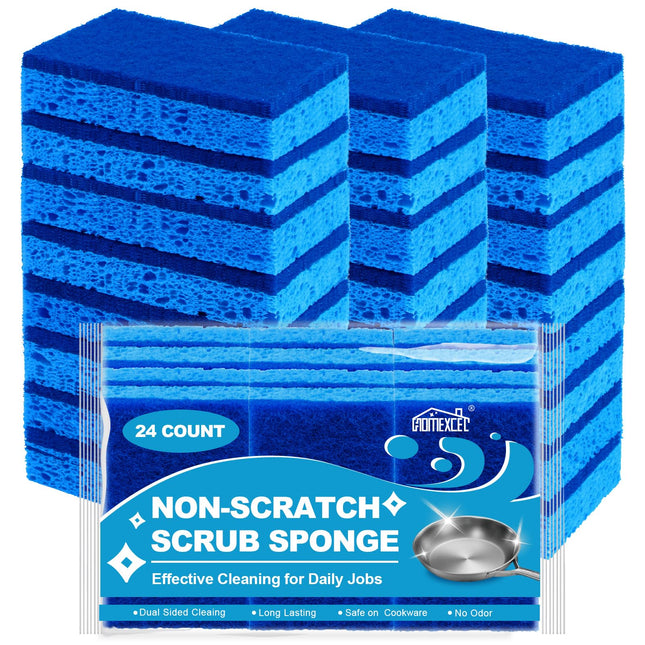 HOMEXCEL Sponges Kitchen 24Pcs, Non-Scratch Scrub Dish Sponges, Safe on Non-Stic