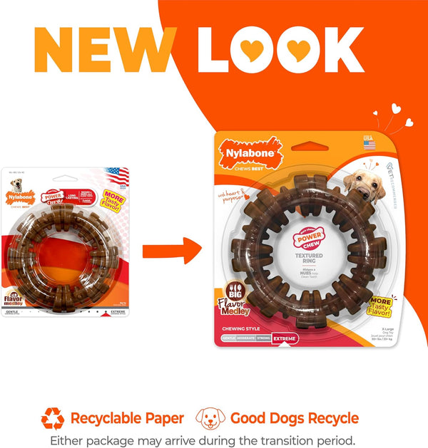 Nylabone Power Chew Textured Ring Dog Chew Toy, Flavor Medley, X-Large | Durable dog toys, long lasting, discourages destructive chewing,