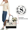 BeeGreen Embroidery Monogram Initial Tote Bag for Women Teacher Mom Friend Personalized Gift for Birthday Beach Work Wedding White Lily L