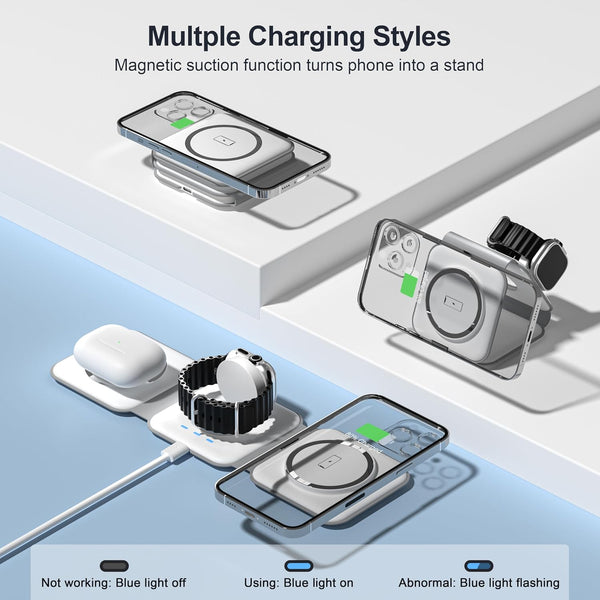 UCOMX 3 in 1 Charging Station for Multple Devices,Foldable 3 in 1 Wireless Charger for Travel,Nano Wireless Charging Station for Iphone16 15 14 13