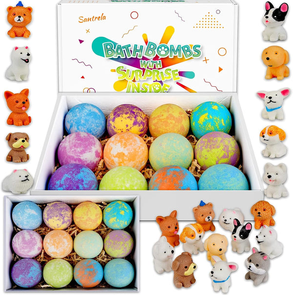 Bath Bombs for Kids with Toys inside for Girls Boys - 12 Set Surprise Bubble Bath Fizzies, Colorful Handmade Kids Safe and Gentle Spa Bath Fizz