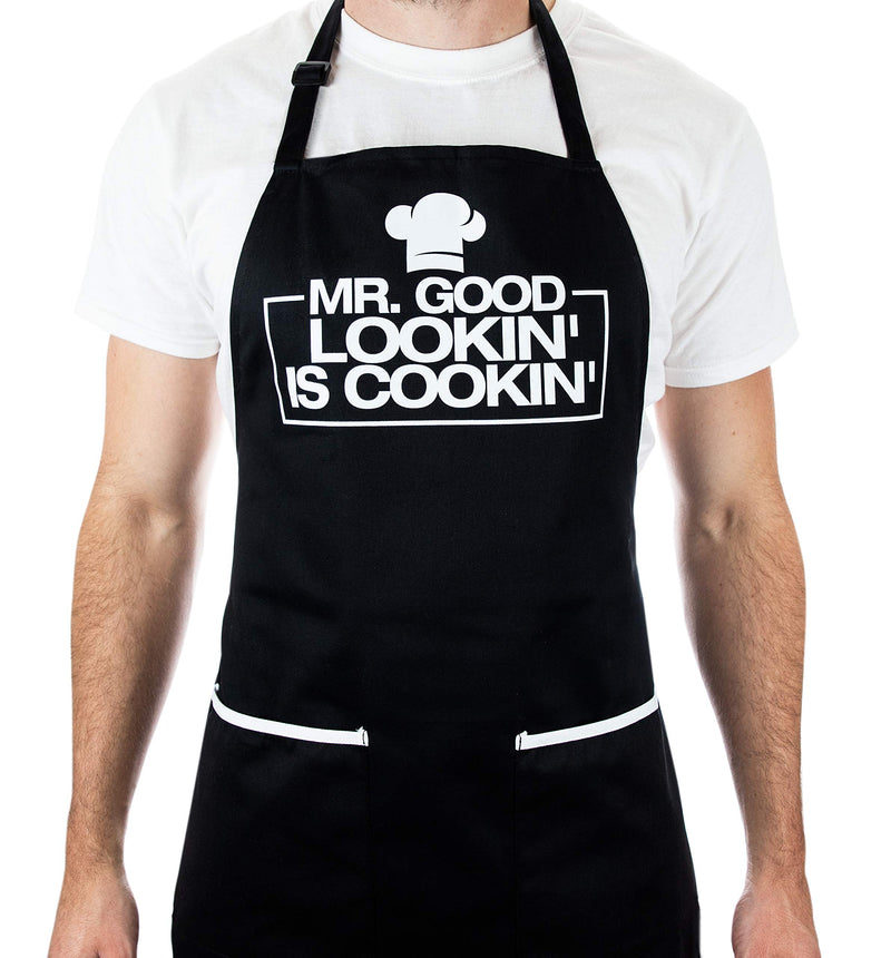 ALLER HOME&KITCHEN Funny Apron for Men, 2 Large Pockets One Size Fits All Chef Apron for Grilling, Cooking, BBQ Accessories Mr. Good Looking is